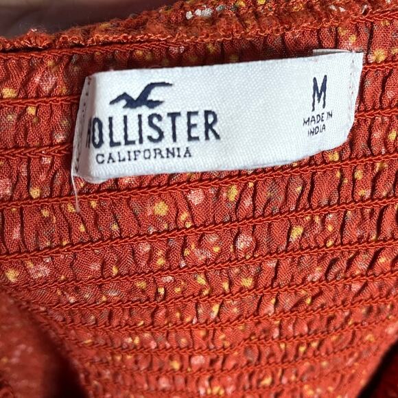 HOLLISTER rust ditsy floral smocked bodice puff sleeve boho dress size medium - Picture 5 of 8